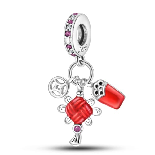Charm-Anhänger mit chinesischen Elementen aus 925er Sterlingsilber – mit rotem Emaille, violetten Edelsteinen und traditionellen Motiven, perfekt für die Liebe zu kulturellem Schmuck von SBUTUXC
