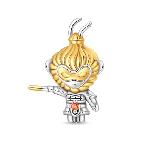 SBUTUXC Charm-Perle „Affenkönig“ aus 925er Sterlingsilber, zweifarbig in Gold und Silber, mehrfarbiger Zirkonia-Kristall, 1,2 x 9,6 cm, für Armbänder SBUTUXC Charm-Perle „Affenkönig“ aus 925er Sterlingsilber, zweifarbig in Gold und Silber, mehrfarbiger Zirkonia-Kristall, 1,2 x 9,6 cm, für Armbänder von SBUTUXC