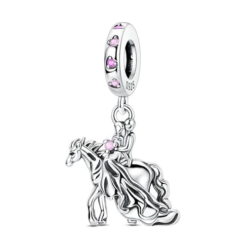 SBUTUXC Charm-Perle aus 925er Sterlingsilber mit Zirkonia, Anhänger mit Pferdekutsche, Abschlussfeier, Eule, Kaninchen und Drache – passend für Armbänder und Halsketten (Charm „Reitpaar“) von SBUTUXC