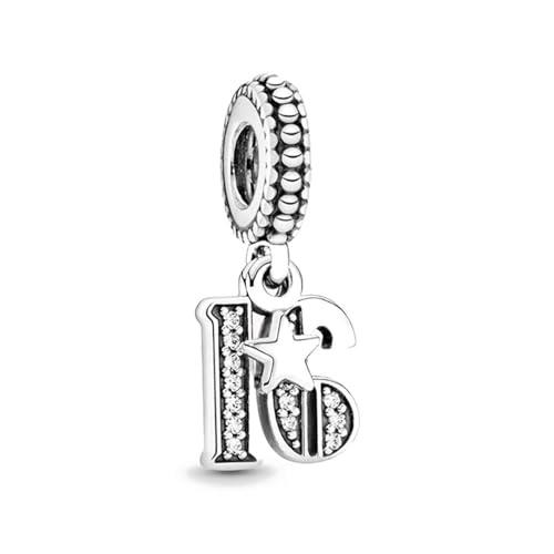 SBUTUXC Charm-Perlen mit Zahlen aus 925er Sterlingsilber – Elegante Charm-Anhänger mit Geburtstags- und Jubiläumszahlen für Damenarmbänder (16.) von SBUTUXC