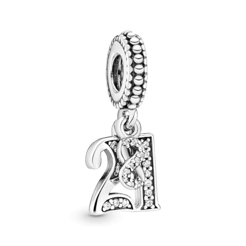 SBUTUXC Charm-Perlen mit Zahlen aus 925er Sterlingsilber – Elegante Charm-Anhänger mit Geburtstags- und Jubiläumszahlen für Damenarmbänder (21.) von SBUTUXC