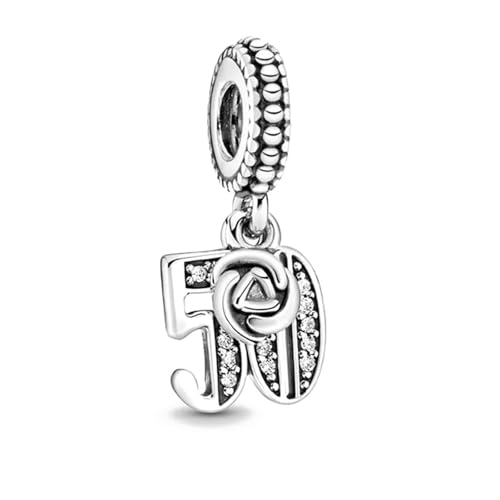 SBUTUXC Charm-Perlen mit Zahlen aus 925er Sterlingsilber – Elegante Charm-Anhänger mit Geburtstags- und Jubiläumszahlen für Damenarmbänder (50.) von SBUTUXC