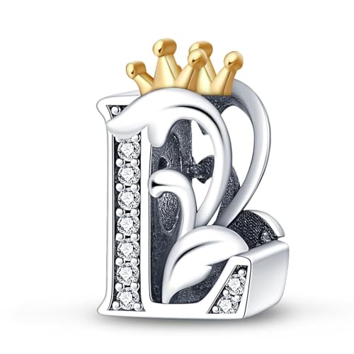 SBUTUXC Kronenanhänger aus 925er Sterlingsilber mit dem Buchstaben „L“, mit Kristallen besetzter Initialenanhänger für Armbänder, Halsketten, 2,4 x 1,5 cm, 3 g SBUTUXC Kronenanhänger aus 925er Sterlingsilber mit dem Buchstaben „L“, mit Kristallen besetzter Initialenanhänger für Armbänder, Halsketten, 2,4 x 1,5 cm, 3 g von SBUTUXC