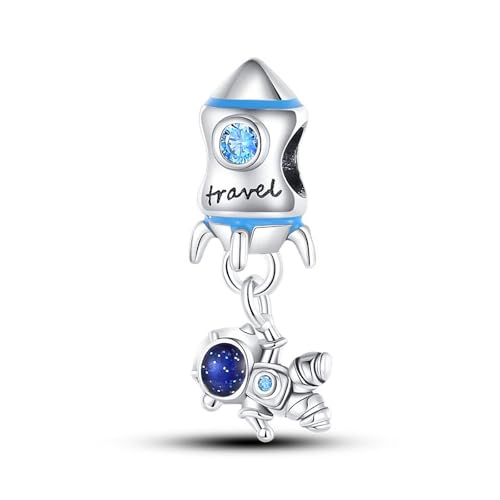SBUTUXC Reise-Weltraumraketen-Astronauten-Charm, S925 Sterling Silber, blauer Kristall-Zirkon, Baumelnde Perle für Armbänder, 0,95 x 0,34 Zoll SBUTUXC Reise-Weltraumraketen-Astronauten-Charm, S925 Sterling Silber, blauer Kristall-Zirkon, Baumelnde Perle für Armbänder, 0,95 x 0,34 Zoll von SBUTUXC