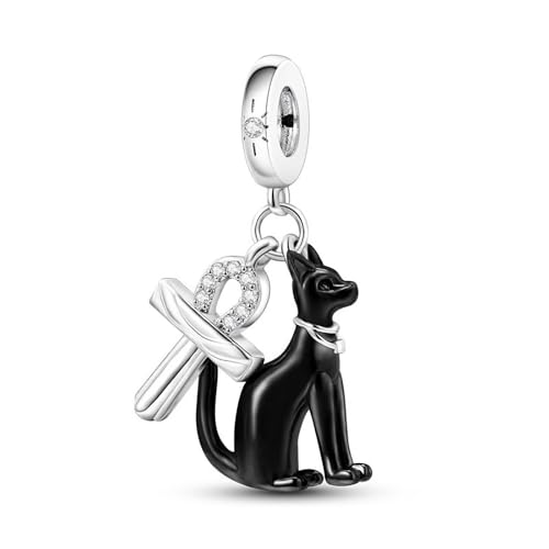 SBUTUXC Schwarzer Katzenanhänger, 925 Sterling Silber Anhänger mit Kristallherz, 1,159x0,505 Zoll, Damenarmbandperle SBUTUXC Schwarzer Katzenanhänger, 925 Sterling Silber Anhänger mit Kristallherz, 1,159x0,505 Zoll, Damenarmbandperle von SBUTUXC