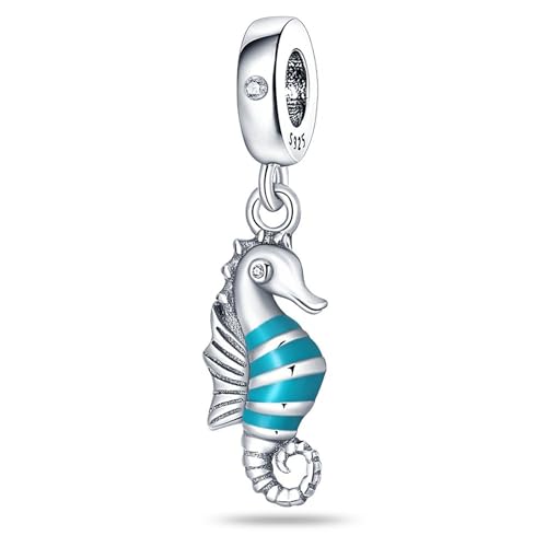 SBUTUXC Seepferdchen-Charm-Anhänger aus 925er Sterlingsilber, türkis gestreiftes Emaille-Design, baumelnde Perle mit Kristallakzent für Armbänder, 2,8 x 2,4 cm SBUTUXC Seepferdchen-Charm-Anhänger aus 925er Sterlingsilber, türkis gestreiftes Emaille-Design, baumelnde Perle mit Kristallakzent für Armbänder, 2,8 x 2,4 cm von SBUTUXC