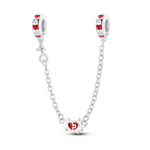 SBUTUXC Sicherheitskettenanhänger in Herzform aus 925er Sterlingsilber mit roter Emaille – Zirkonia-Details – Perfekt für Halskette und Armband von SBUTUXC