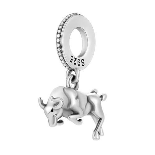 Sterling Silber Bull Charm Anhänger, S925 Silber, Springender Bulle Design, 0,776x0,661 Zoll, Armband Baumelnde Perle von SBUTUXC