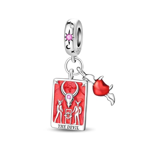 SBUTUXC Tarotkarten-Charm-Kollektion aus Sterlingsilber, Emaille-Anhänger mit Kristallen, Große Arkana-Design für Armbänder, Halsketten, 925er Silber (Der Teufels-Tarot-Charm) von SBUTUXC