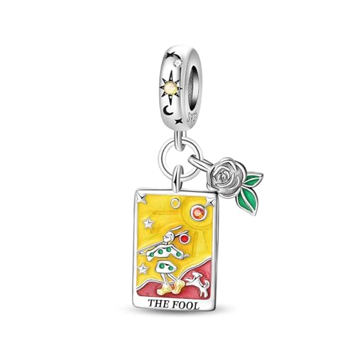 SBUTUXC Tarotkarten-Charm-Kollektion aus Sterlingsilber, Emaille-Anhänger mit Kristallen, Große Arkana-Design für Armbänder, Halsketten, 925er Silber (Tarot-Charm „Der Narr“) von SBUTUXC
