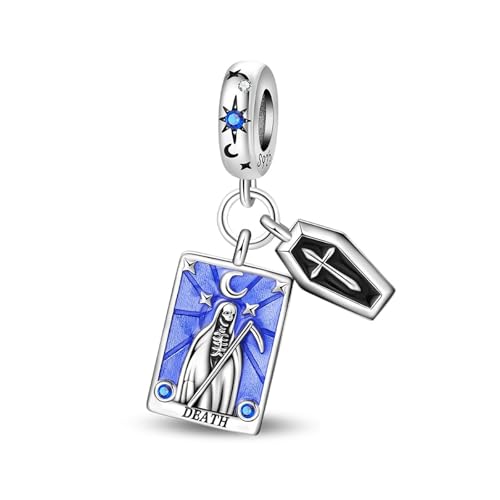 SBUTUXC Tarotkarten-Charm-Kollektion aus Sterlingsilber, Emaille-Anhänger mit Kristallen, Große Arkana-Design für Armbänder, Halsketten, 925er Silber (Todes-Tarot-Charm) von SBUTUXC