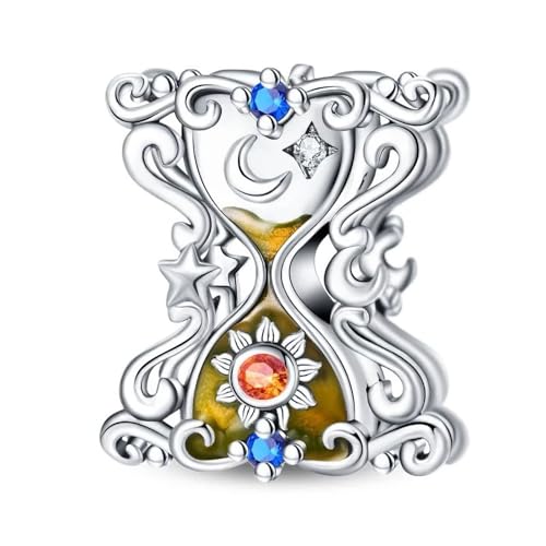 SBUTUXC Tarotkarten-Charm-Kollektion aus Sterlingsilber, Emaille-Anhänger mit Kristallen, Große-Arkane-Design für Armbänder, Halsketten, 925er Silber (Sonne – Mond – Stern-Sanduhr-Charm) von SBUTUXC