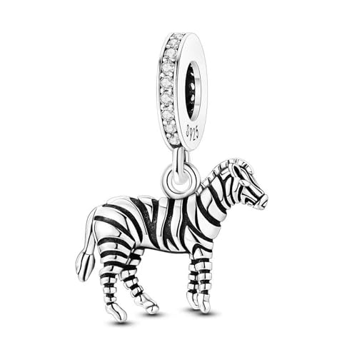SBUTUXC Zebra-Charm-Anhänger aus Sterlingsilber, kristallbesetzte Baumperle für Armbänder, Tierdesign aus 925er Silber, 2,2 x 1,6 cm von SBUTUXC