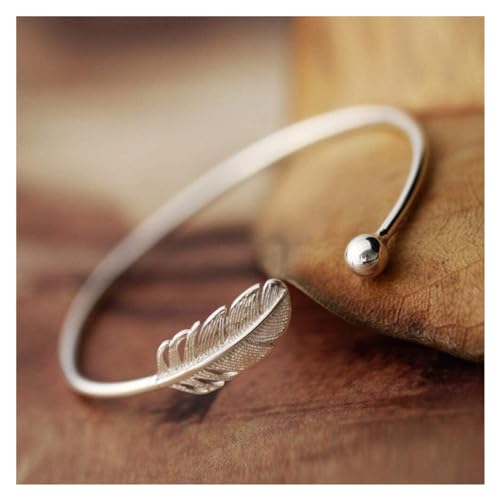 SBZIOJHDR Armband, Frauen Boho Feder verstellbar offene Armreif Exquisite Damen Armband Vintage Sterling Silber von SBZIOJHDR