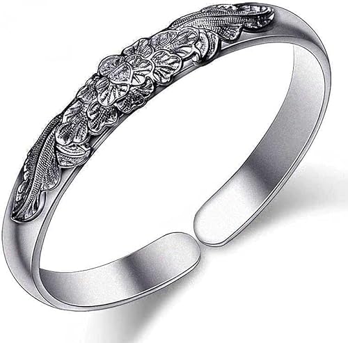 SBZIOJHDR Armband, Frauen Vintage Hand Carved Blume Manschette Armreif Chinesischen Armband Damen Silber Schmuck Geburtstag von SBZIOJHDR