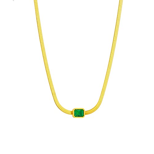 SBZIOJHDR Halskette, 316L Edelstahl Geometrische Quadrat Grün Kristall Anhänger Halskette for Frauen Mode Flache Schlange Kette Schmuck Geschenke von SBZIOJHDR