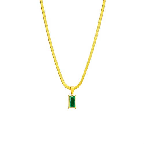 SBZIOJHDR Halskette, 316L Edelstahl Geometrische Quadrat Grün Kristall Anhänger Halskette for Frauen Mode Lichtecht Kette Schmuck Geschenke von SBZIOJHDR