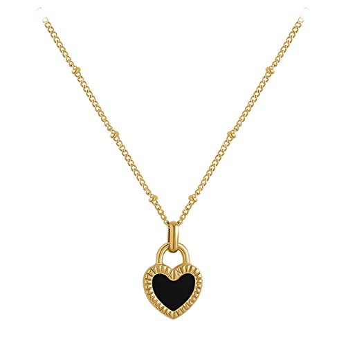 SBZIOJHDR Halskette, 316L Edelstahl Schwarz Pfirsich Herz Zirkon Kristall Anhänger Halskette for Frauen Neue Luxus Halskette Schmuck Geschenke von SBZIOJHDR
