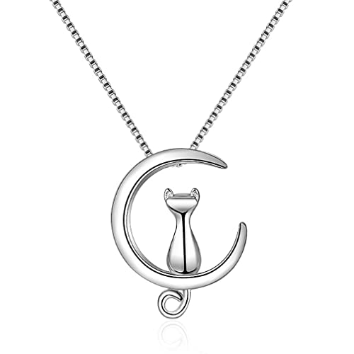SBZIOJHDR Halskette, Exquisite süße Tier einfache Mond kleine Katze Halskette Anhänger for Frauen echte 925 Sterling Silber Mode Schmuck Geschenk von SBZIOJHDR