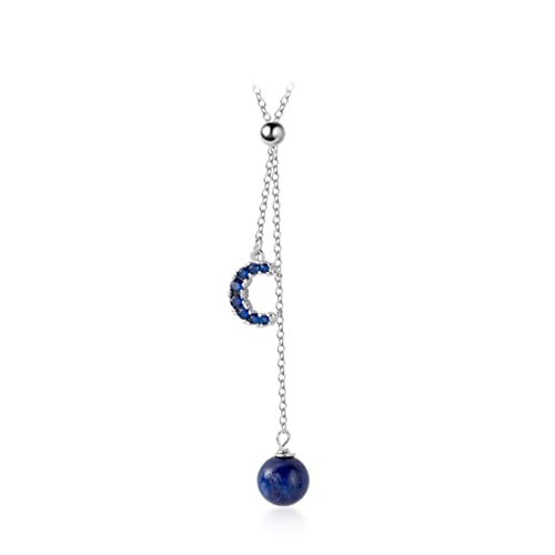 SBZIOJHDR Halskette, Mode Galaxy Blue Planet Mond Kristall Lange Kette Halskette Anhänger Klassischer Charme 925 Sterling Silber Schmuck for Frauen von SBZIOJHDR