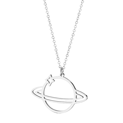 SBZIOJHDR Halskette, Mode Hohl Saturn Planet Anhänger Halskette Star Universe Charme Metall Kette Silber Farbe Frauen Schmuck von SBZIOJHDR