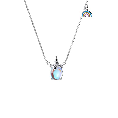 SBZIOJHDR Herbsttraum Einhorn Funkelnder Opal Anhänger Mode Echt 925 Sterling Silber Regenbogen Halskette for Frauen Schmuck Geschenk von SBZIOJHDR