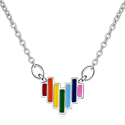 SBZIOJHDR Neue 925 Sterling Silber Niedliche Regenbogen Herzen Anhänger Halskette for Frauen Mode Bunte Halskette Stil Edlen Schmuck von SBZIOJHDR