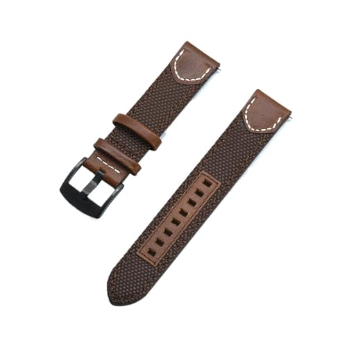 SBZIOJHDR Uhrenarmband, Canvas Nylon + Leder Schnellverschluss Uhrenarmbänder Uhrenarmbänder for Männer Frauen Uhren Zubehör(Brown,22mm) von SBZIOJHDR