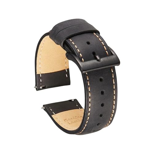 SBZIOJHDR Uhrenarmband, Crazy Horse Lederarmband Retro Uhrenarmband Armband Gürtel mit Schnellverschluss Federsteg(Black,22mm) von SBZIOJHDR