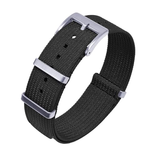 SBZIOJHDR Uhrenarmband, Geripptes Uhrenarmband aus Nylon for Uhrenarmbänder aus Stoff(Black,22mm) von SBZIOJHDR