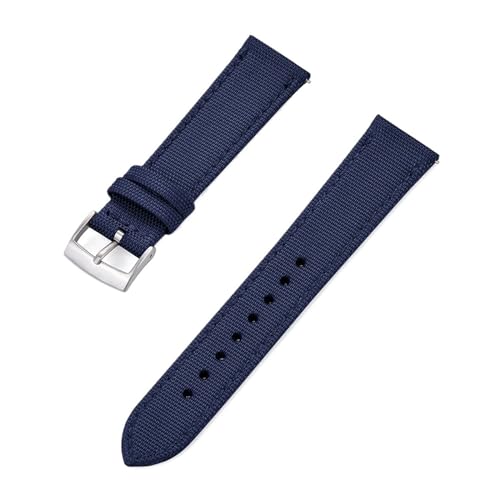SBZIOJHDR Uhrenarmband, Neues Design Canvas Nylon Leder Schnellverschluss Uhrenarmband Uhrenarmbänder(Blue Silver,20mm) von SBZIOJHDR