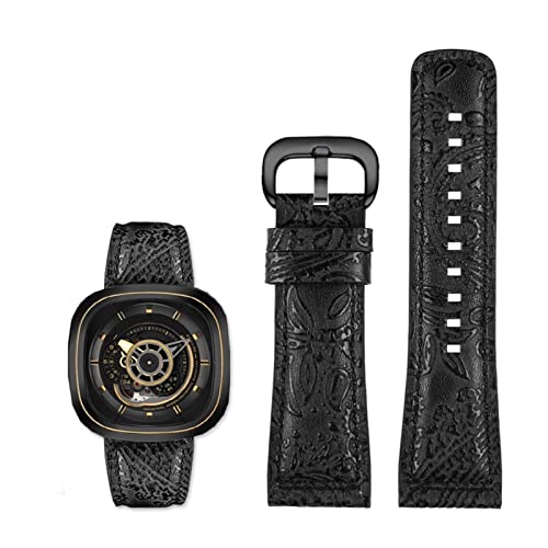 SBZIOJHDR Uhrenarmband, Vintage Lederarmband Uhrenarmband Herren Gürtel Zubehör(Black black) von SBZIOJHDR