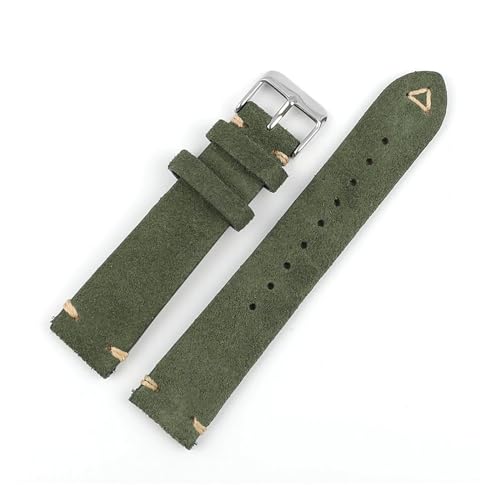 SBZIOJHDR Uhrenarmband, Wildleder Leder Armband Strap Quick Release Uhr Strap Gürtel Handgemachte Genäht Retro Zubehör(Green,20mm) von SBZIOJHDR