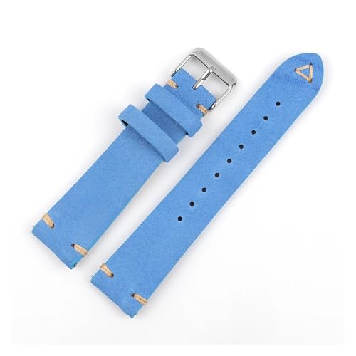 SBZIOJHDR Uhrenarmband, Wildleder Leder Armband Strap Quick Release Uhr Strap Gürtel Handgemachte Genäht Retro Zubehör(Light blue,22mm) von SBZIOJHDR