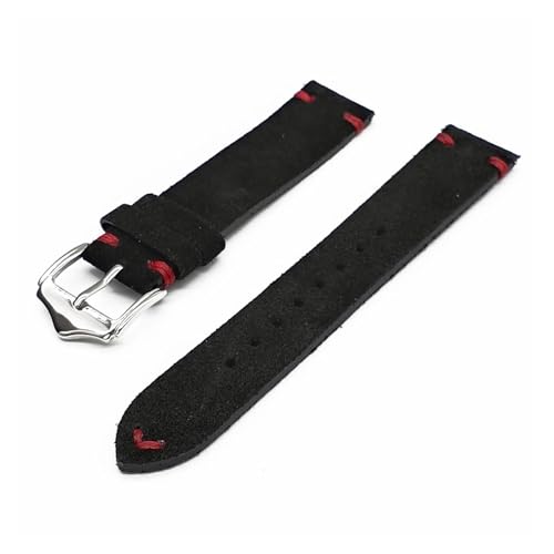 SBZIOJHDR Uhrenarmband, Wildleder Leder Uhrenarmbänder Quick Release Federsteg Vintage Uhrenarmbänder(BlackRed Line,20mm) von SBZIOJHDR