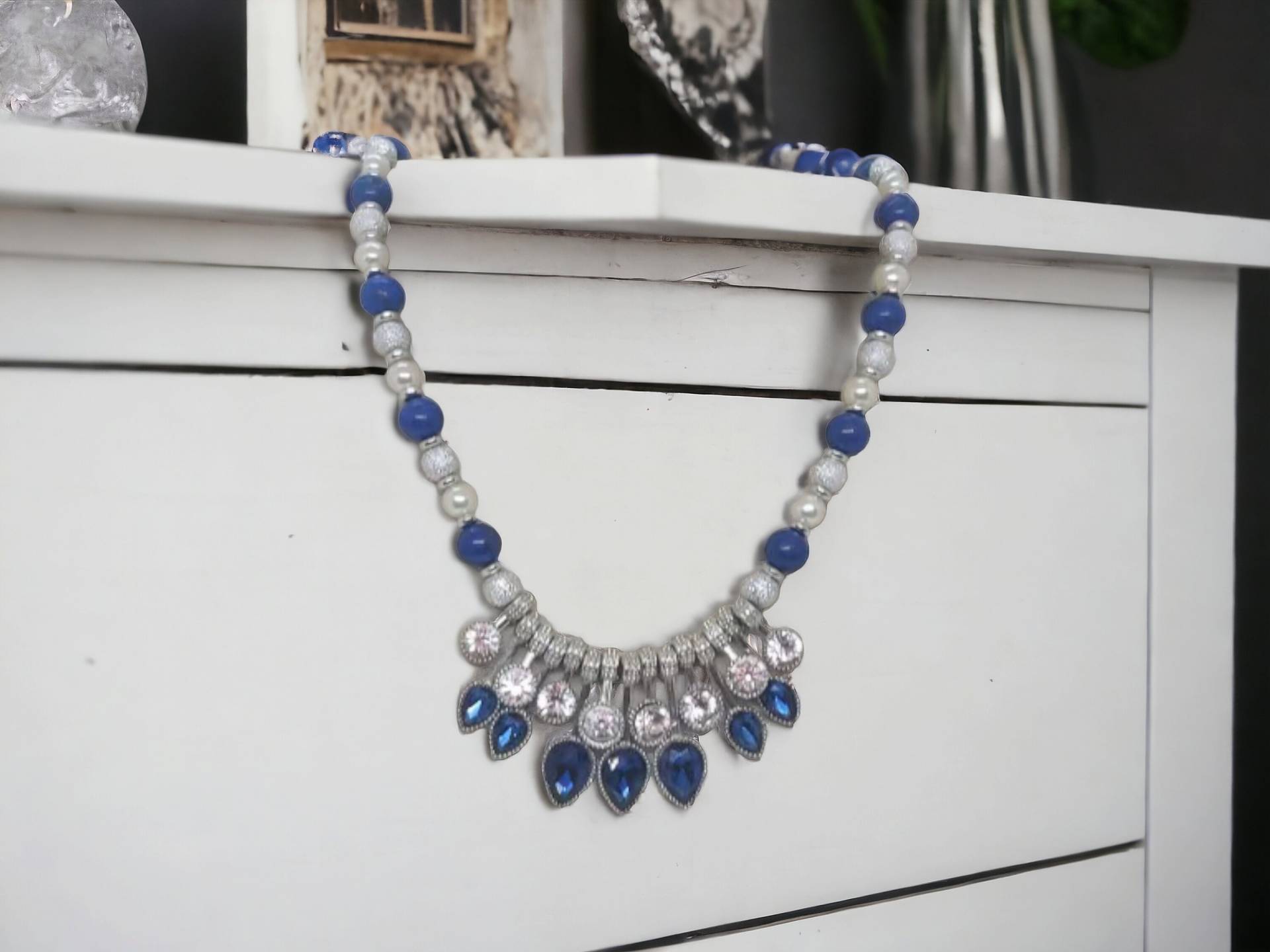 Blau Und Silber Halskette Für Sie - Schmuck Bunte Statement Perlen Jaspis Geschenk von SByourself