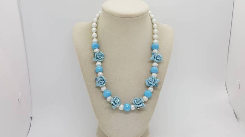Blaue Blumen Halskette - Statement Einzigartige Ton Polymer Perlen Geschenk Für Sie von SByourself