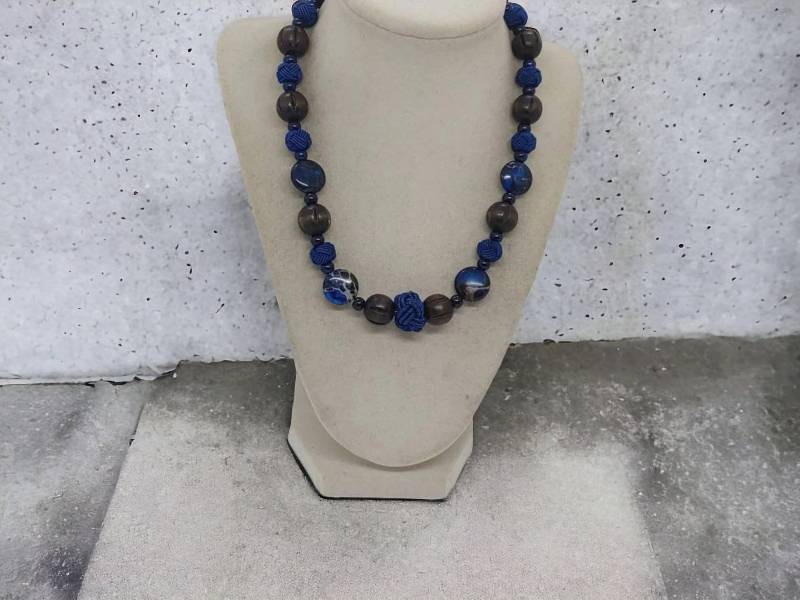 Blaue Halskette Für Frauen - Holzkette Sie Stoff Textil Einzigartige Mehrfarbige von SByourself