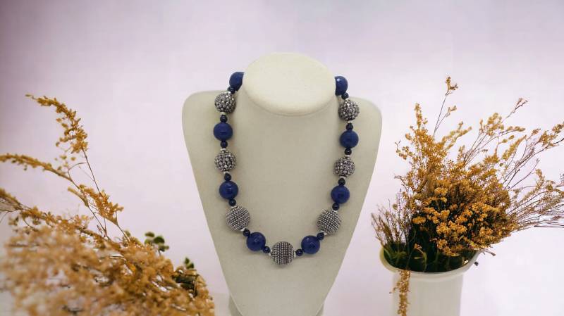 Blaue Halskette Und Passende Ohrringe - Einzigartige Statement-Halskette Glitzer-Halskette Brautjungfern-Schmuck von SByourself