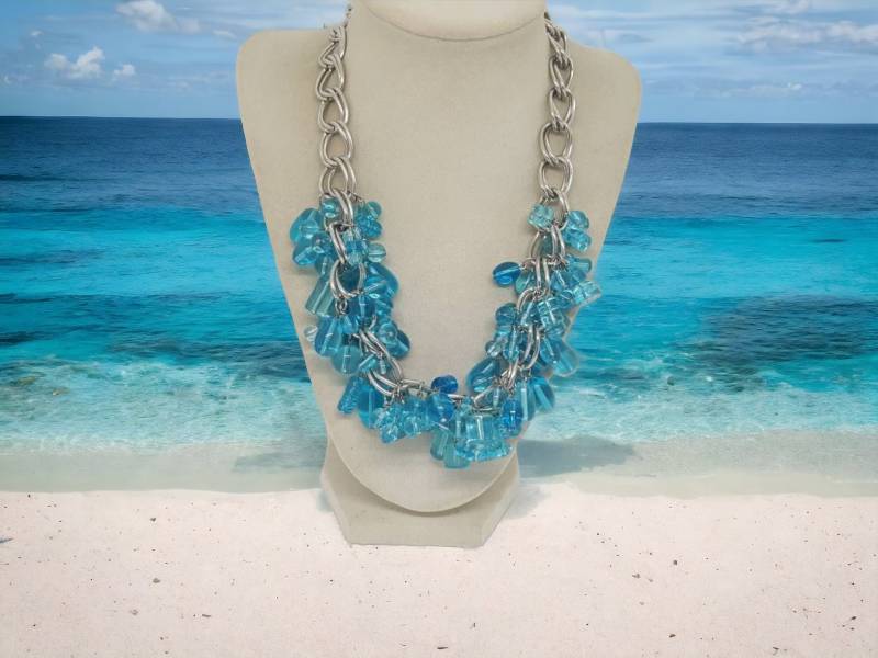 Blaugrüne Halskette Für Sie - Klobige Lätzchen-Halskette Einzigartige Statement-Halskette Glas-Halskette Blaue von SByourself