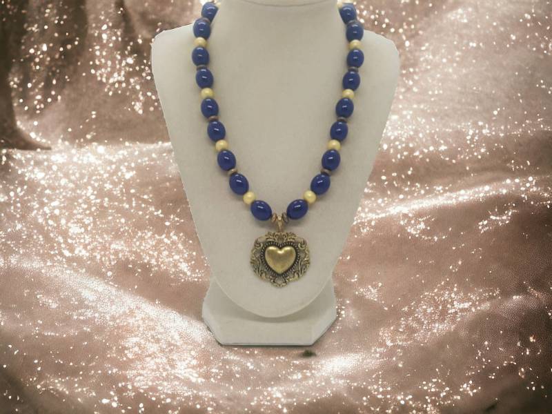 Herz-Halskette - Perlenkette Blaue Halskette Für Frauen Brautjungfern-Halskette Einzigartige Statement-Halskette Geschenk Mama von SByourself