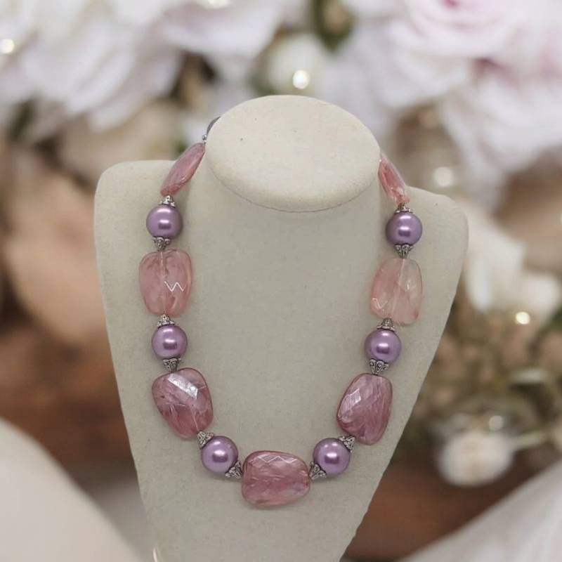 Rosa Halskette - Perlenkette Unikat Statement Muttertagskette Geschenk Für Frauen von SByourself