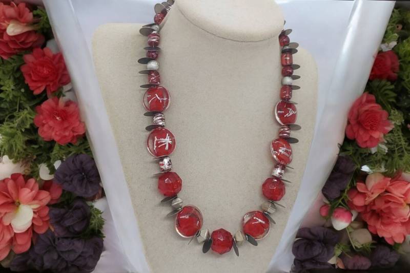 Rot Und Silber Halskette Für Frauen - Valentinstag Geschenk Mama One Of A Kind Statement Hochzeitsgeschenk von SByourself