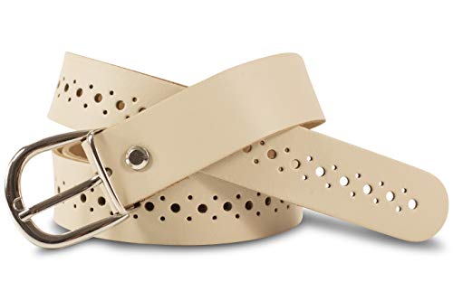 SCAMODA Damengürtel aus Echtleder mit Lochmuster, silberner Gürtelschnalle - Made in Germany (Creme - 95/BW80 - Br. 3cm) von SCAMODA