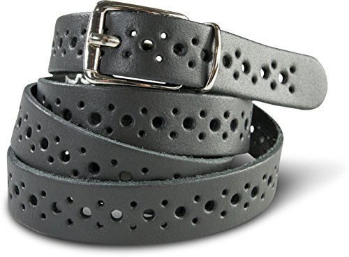 SCAMODA Damengürtel aus Echtleder mit Lochmuster, silberner Gürtelschnalle - Made in Germany (Grau - 110/BW95 - Br. 3cm) von SCAMODA