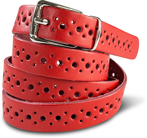 SCAMODA Damengürtel aus Echtleder mit Lochmuster, silberner Gürtelschnalle - Made in Germany (Rot - 120/BW105 - Br. 3cm) von SCAMODA