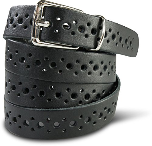 SCAMODA Damengürtel aus Echtleder mit Lochmuster, silberner Gürtelschnalle - Made in Germany (Schwarz - 100/BW85 - Br. 3cm) von SCAMODA