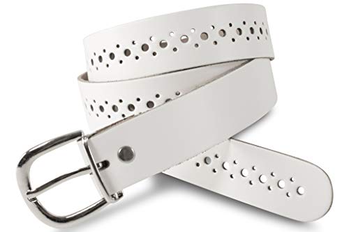 SCAMODA Damengürtel aus Echtleder mit Lochmuster, silberner Gürtelschnalle - Made in Germany (Weiß - 105/BW90 - Br. 2cm) von SCAMODA