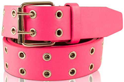 SCAMODA Doppelloch Nietengürtel mit Leder für Damen und Herren, Ösengürtel, versch. Farben, Größen, Breiten (Pink - 135/BW120 - Br. 3,5 cm) von SCAMODA