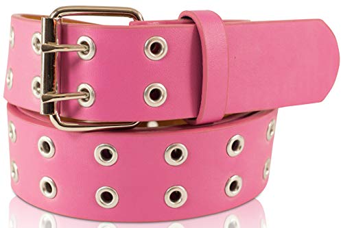 SCAMODA Doppelloch Nietengürtel mit Leder für Damen und Herren, Ösengürtel, versch. Farben, Größen, Breiten (Pink-Cyclan - 110/BW95 - Br. 3,5 cm) von SCAMODA